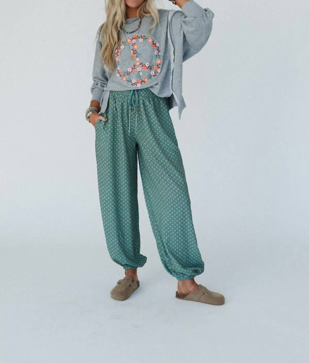 NEW THREE BIRD NEST mystic mirage printed joggers in teal